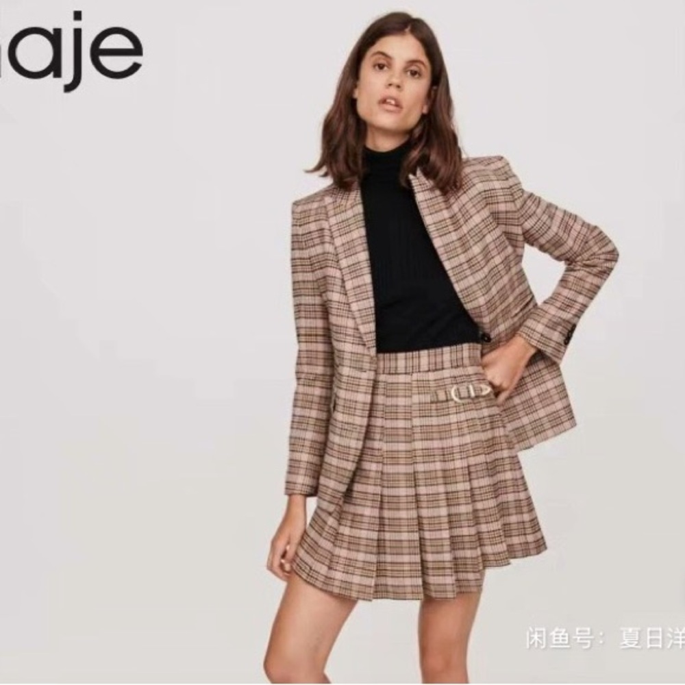 Maje wool Women's Plaid Skirt - Brown